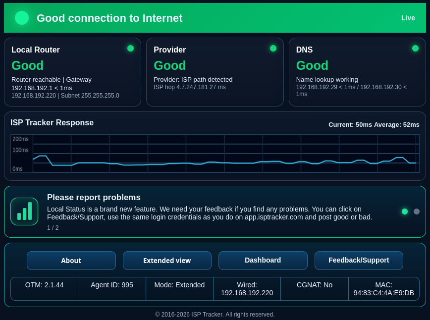 Local status is now included in all ISP Tracker agents