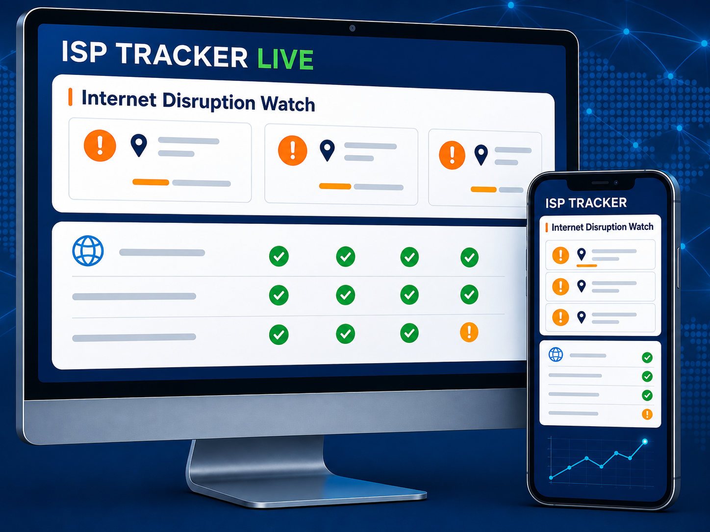 ISP Tracker Live Internet Disruption Watch displayed on desktop and mobile